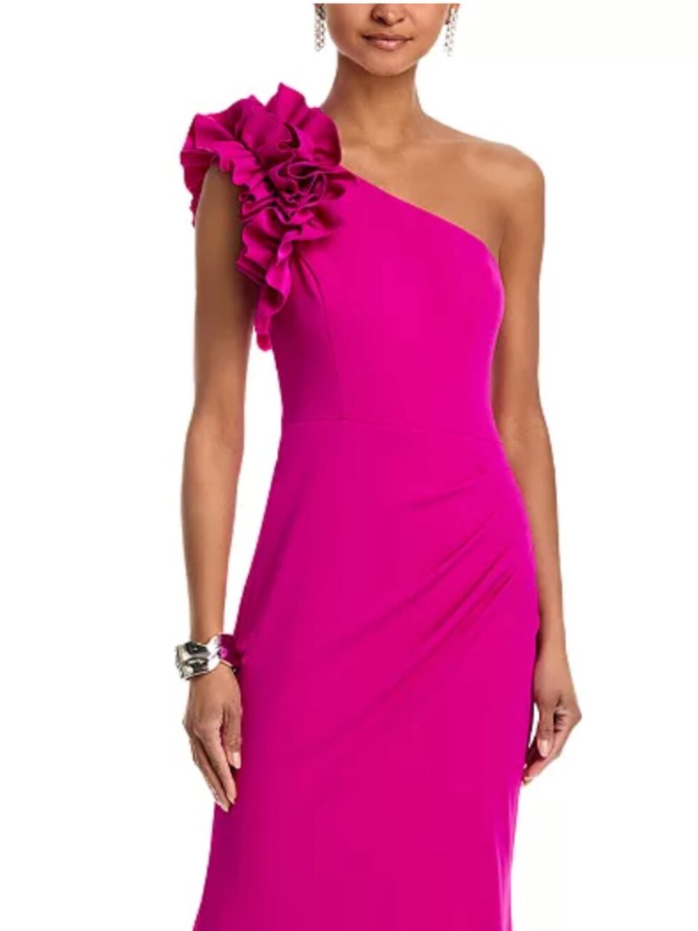 AQUA One Shoulder Ruffle Crepe Gown - Exclusive